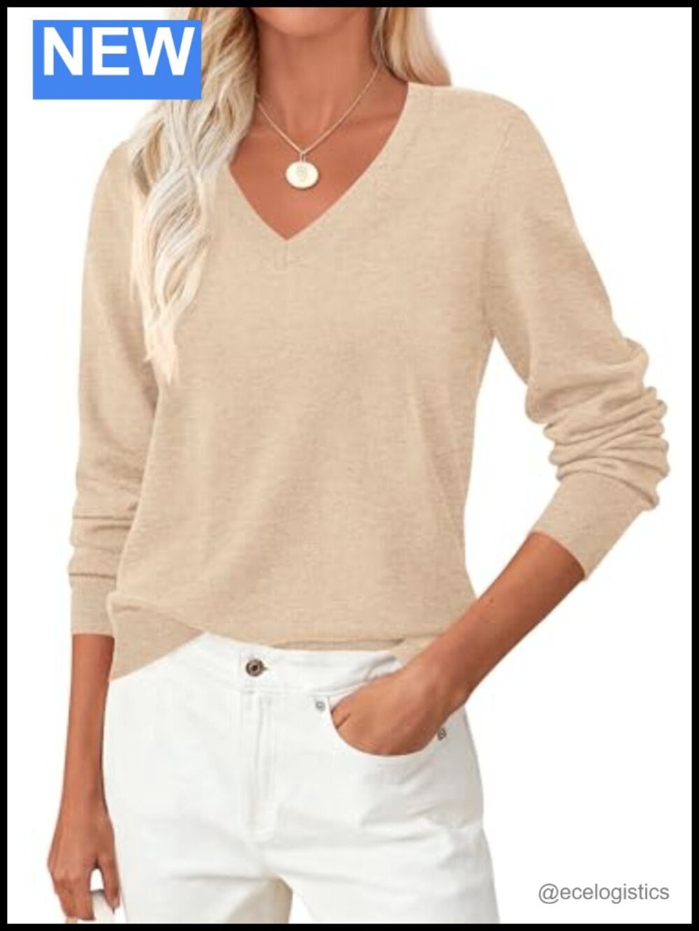 V Neck Sweater Women Soft Knit Loose Pullover Layering Shirt Winter Warm Cozy
